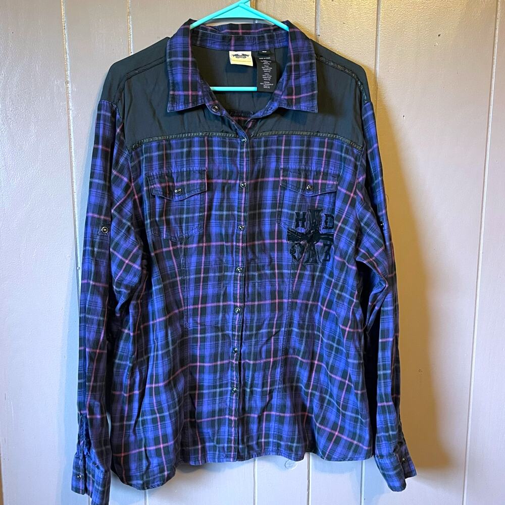 Harley-Davidson Women’s 2W Purple Plaid Western Snap Shirt Biker